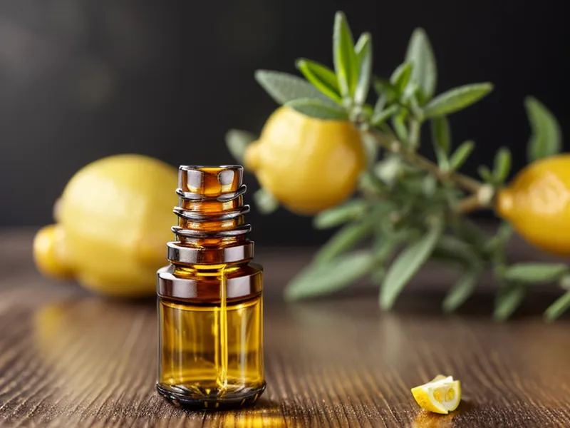 Main qui ouvre un flacon d'huile essentielle de citron, premier geste pour débuter avec les huiles essentielles