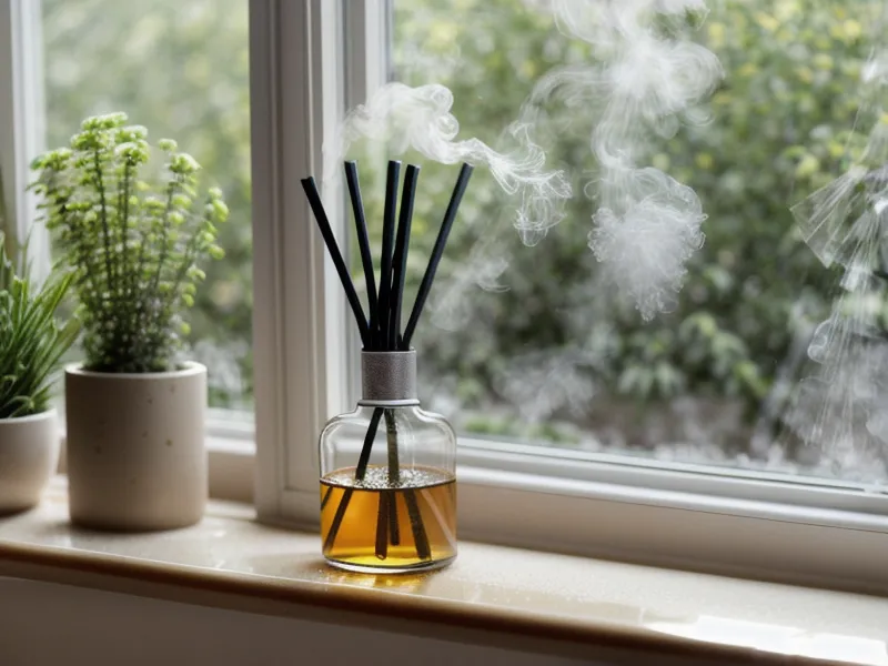 Flacon d'huile essentielle de 10 ml sur une étagère en bois, kit huiles essentielles débutant pour la maison
