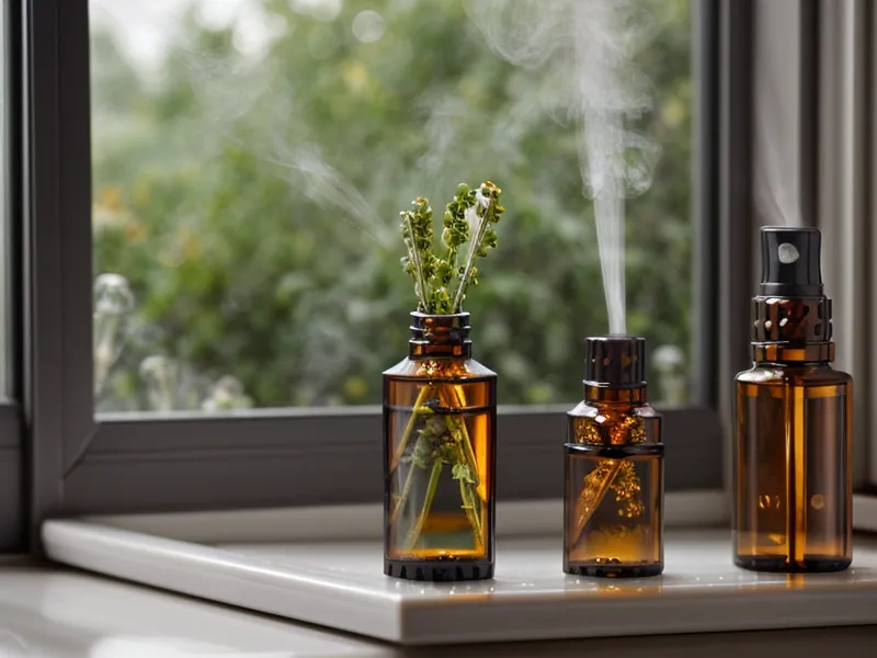 Bicarbonate de soude et gouttes d'huile essentielle mélangés dans un bocal en verre pour une astuce d'entretien maison