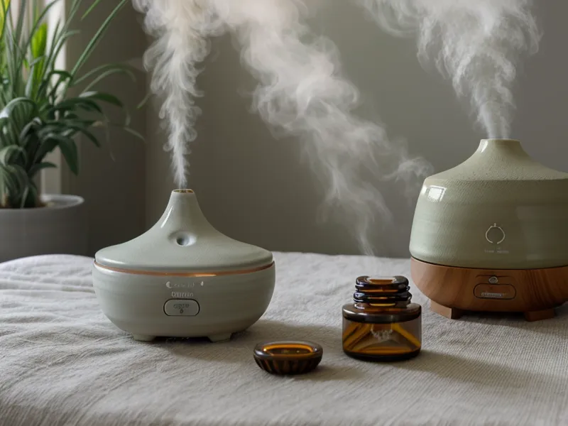 Main versant une goutte de lavande vraie dans le diffuseur avant la routine du soir des enfants