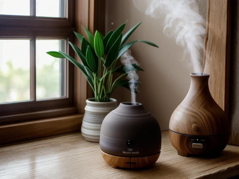 Main ouvrant un flacon d'eucalyptus radiata pour une routine de respiration naturelle à la maison, dans une lumière douce.