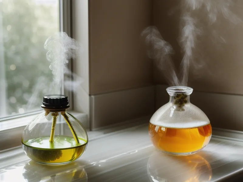 Dilution d'une goutte d'huile essentielle de menthe poivrée dans de l'huile végétale avant un massage du ventre