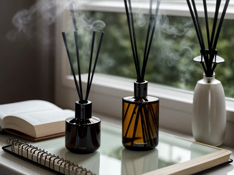 Diffuseur d'huiles essentielles en céramique avec une fine brume, pour un bien-être simple à la maison, devant une fenêtre à Annecy