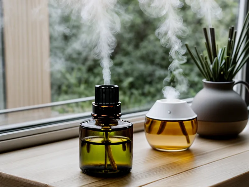 Citron coupé à côté d'un flacon d'essence de citron, une astuce maison du quotidien pour retrouver de l'énergie