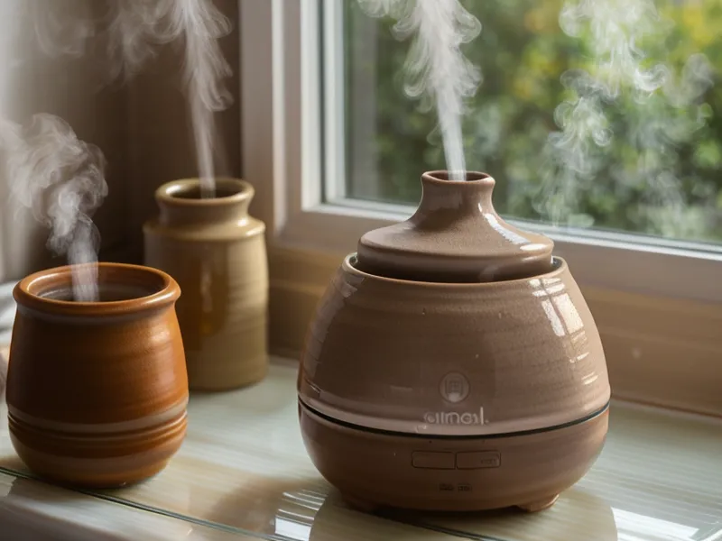 Flacon d'huile essentielle de menthe poivrée tenu en main avant dilution pour soulager un mal de tête