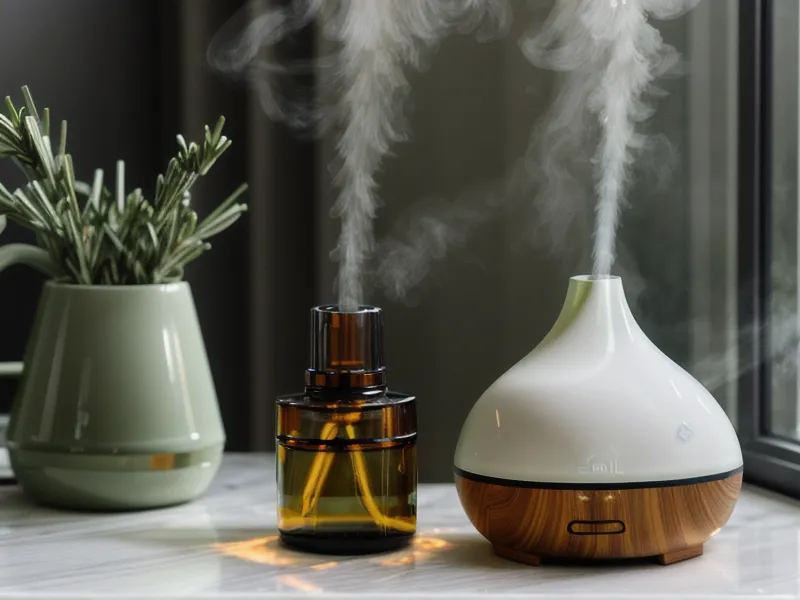Filtre d'aspirateur propre à côté d'un flacon d'huile essentielle de citronnelle, astuce ménage naturel