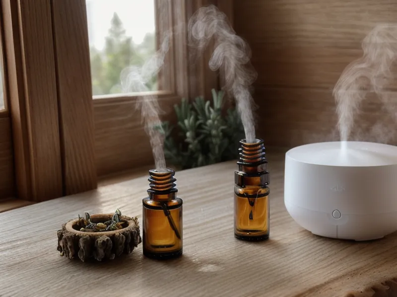 Fenêtre entrouverte sur la neige à côté d'un carnet de notes, pour aérer avant de diffuser des huiles essentielles en hiver